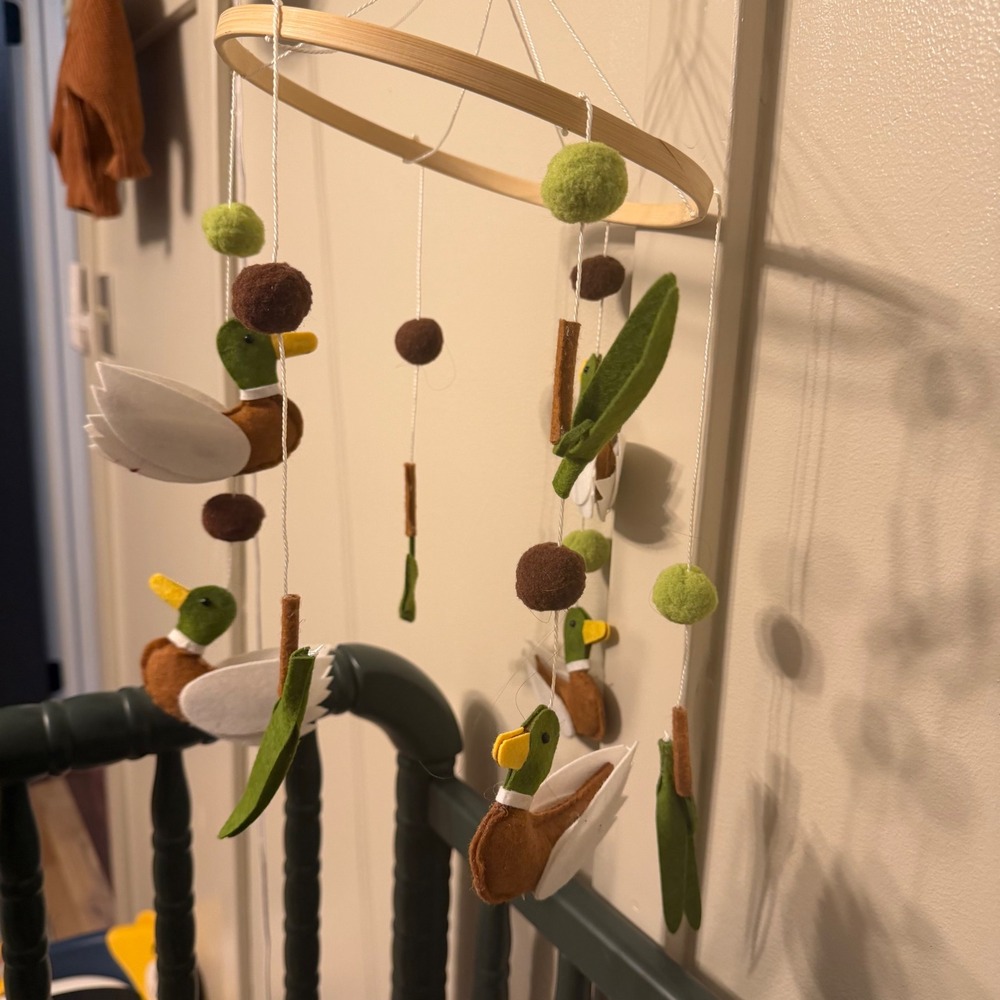 Handmade Felt Mallard Duck Nursery Mobile Bamboo Hoop Nature Woodland Decor
